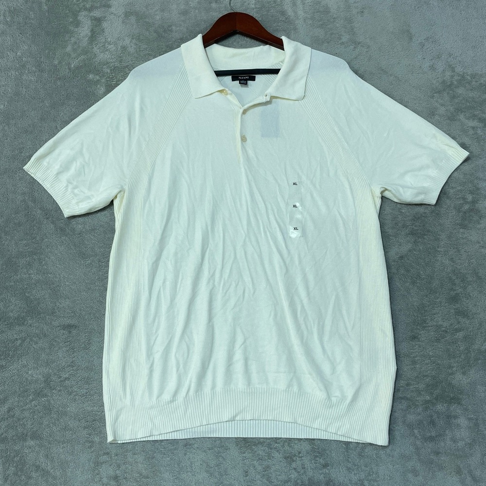 NWT Alfani Raglan Sweater Polo Shirt Men's XL Ivory Rayon Nylon